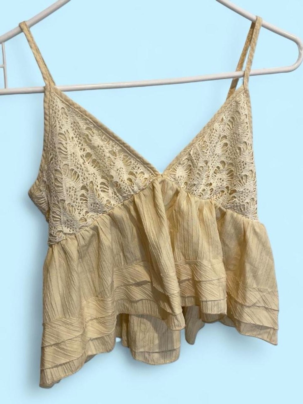 Cream Crochet-Trim Spaghetti Strap Crop Top